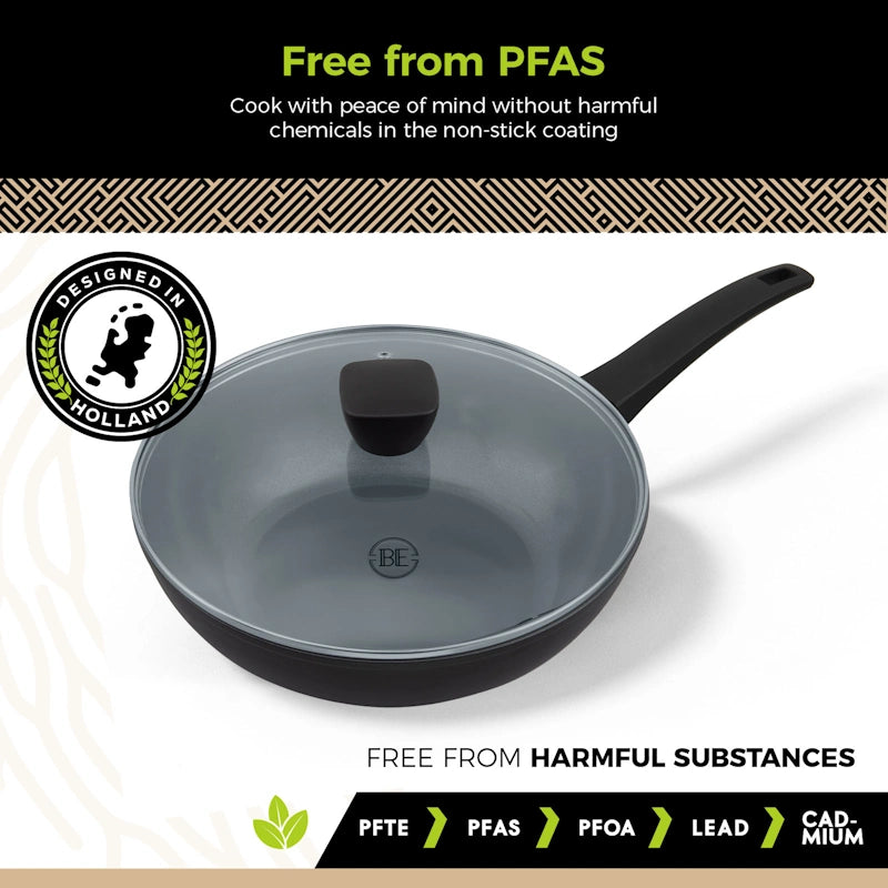 BE Living Wok tava s poklopcem Delight Black 28 cm