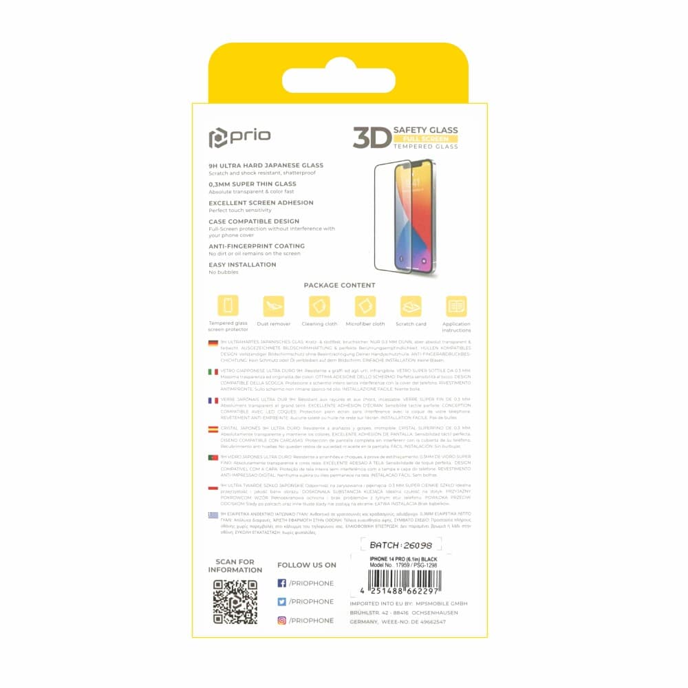Prio 3D zaštitno staklo od kaljenog stakla za iPhone 14 Pro (6.1in) crno