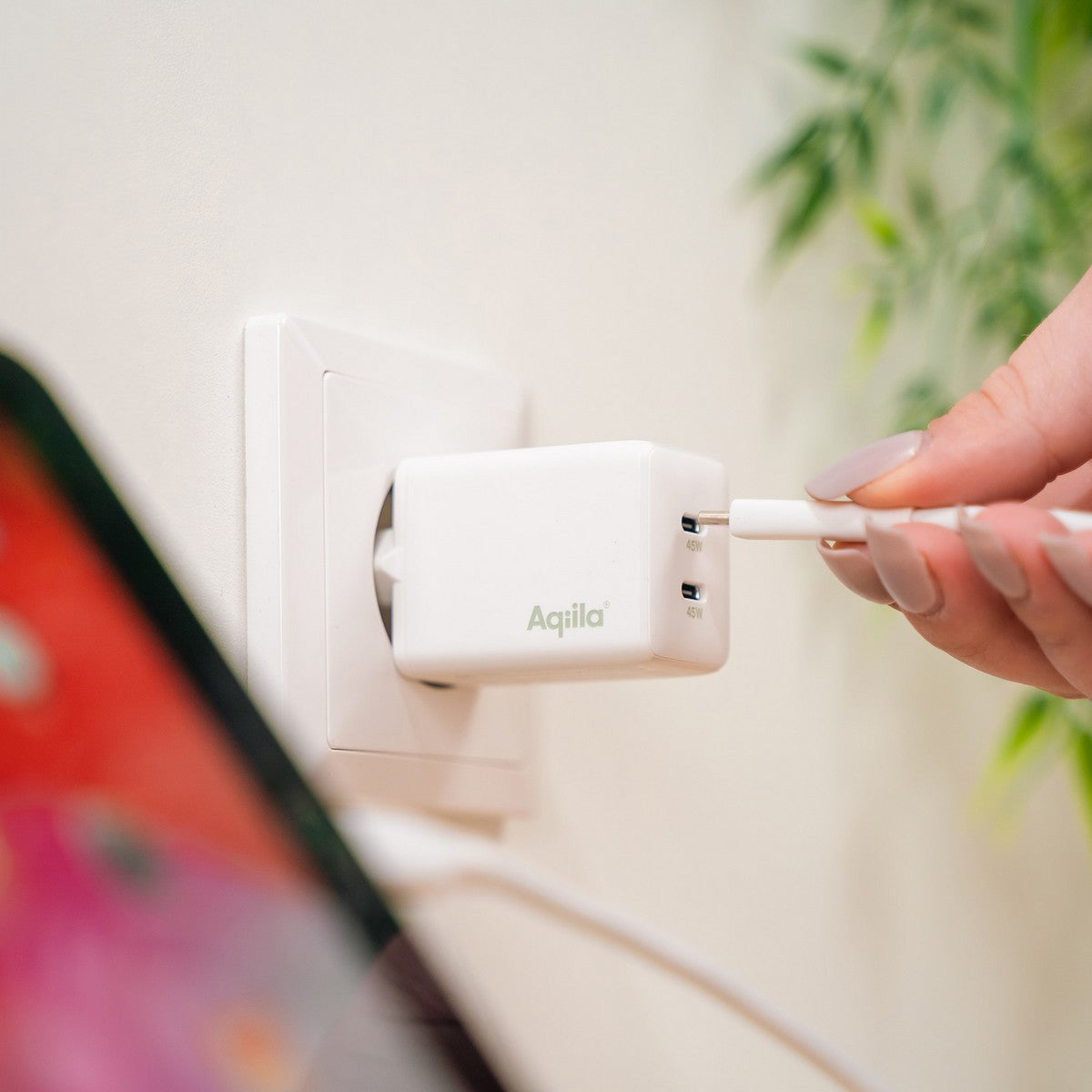 Aqiila Chargebird W2 GAN 45W USB-C + USB-A kučni punjač bijeli