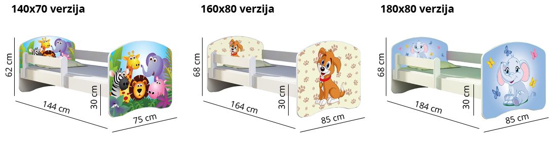 Dječji krevet ACMA s motivom, bočna wenge 140x70 cm 39 Psići