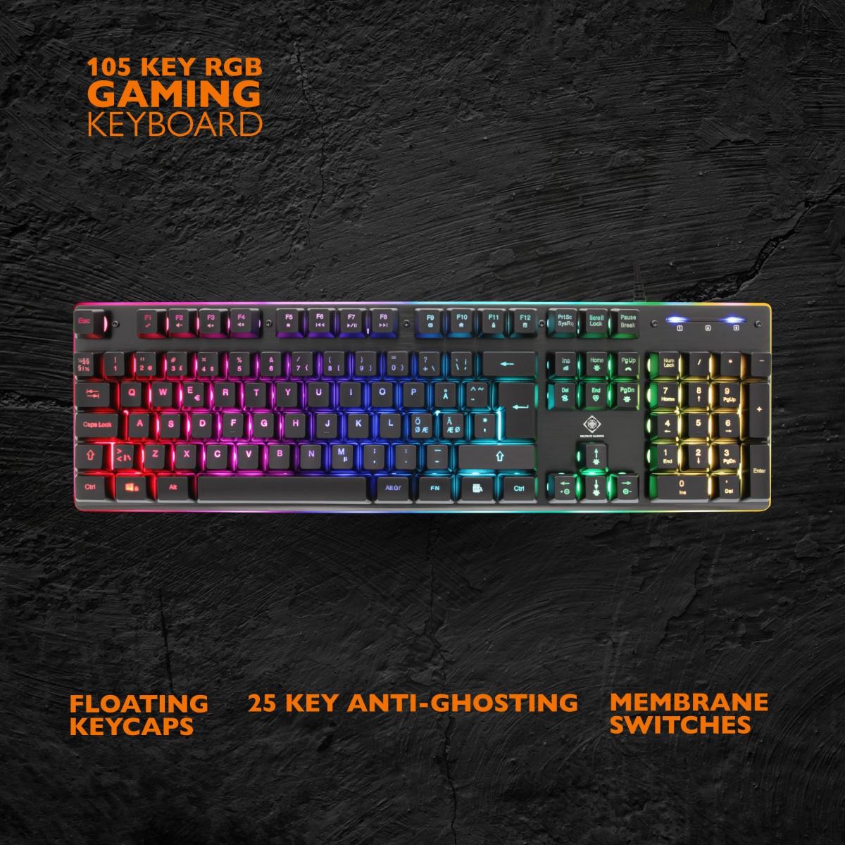DELTACO GAMING Tipkovnica DK220 Membrane RGB, 25-Anti-ghosting Tipke., CRNA