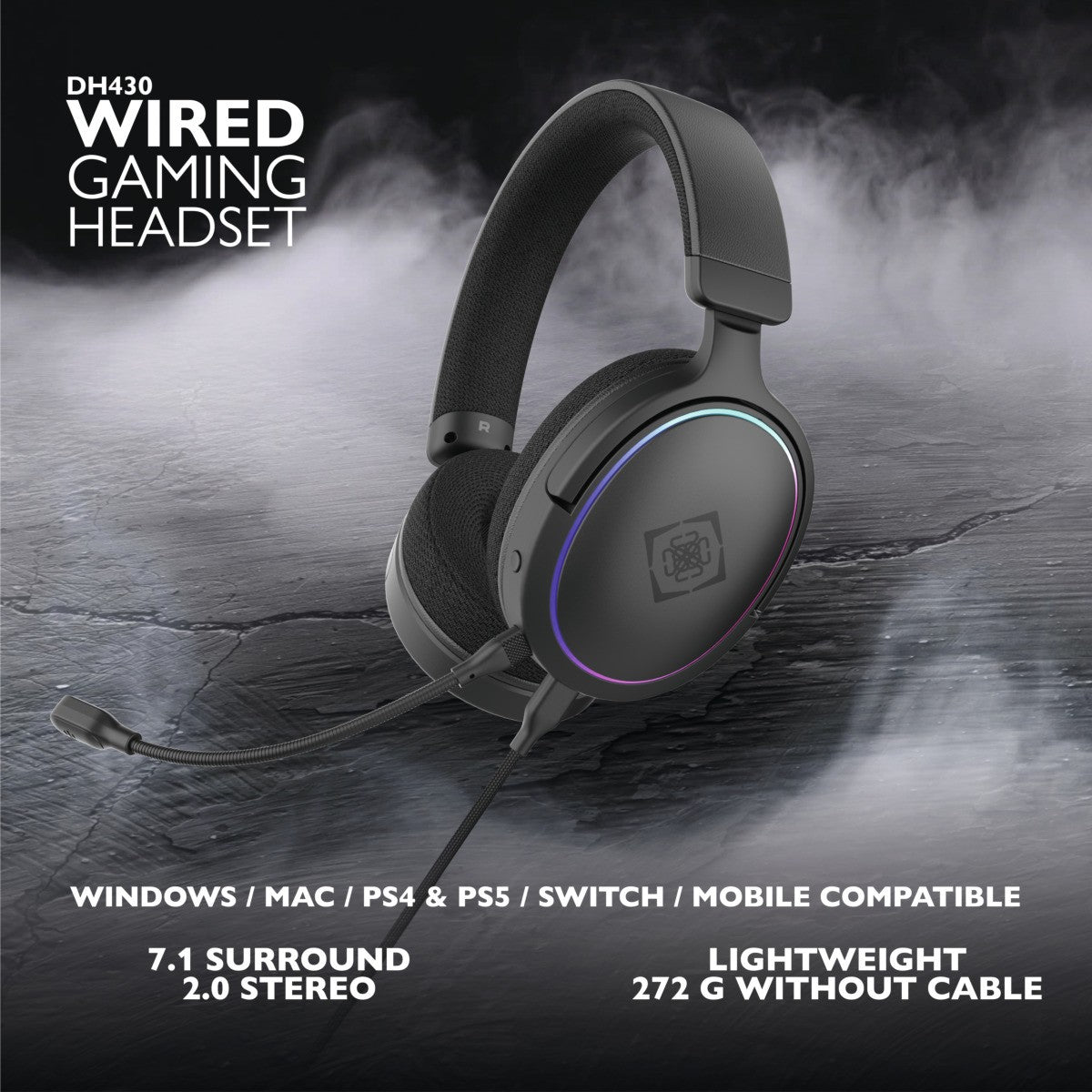 DELTACO GAMING Slušalice s mikrofonom 7.1 Surround, memorijska pjena, RGB, USB , CRNE