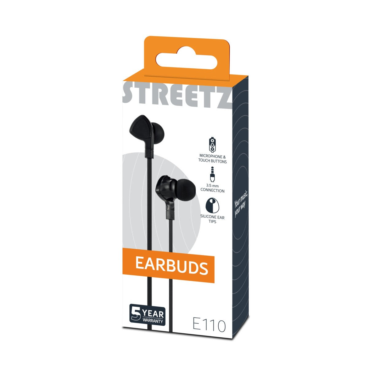 STREETZ E110 In-ear slušalice na žicu, daljinski s 1 gumbom, 3.5mm prikljucak, mikrofon, crne