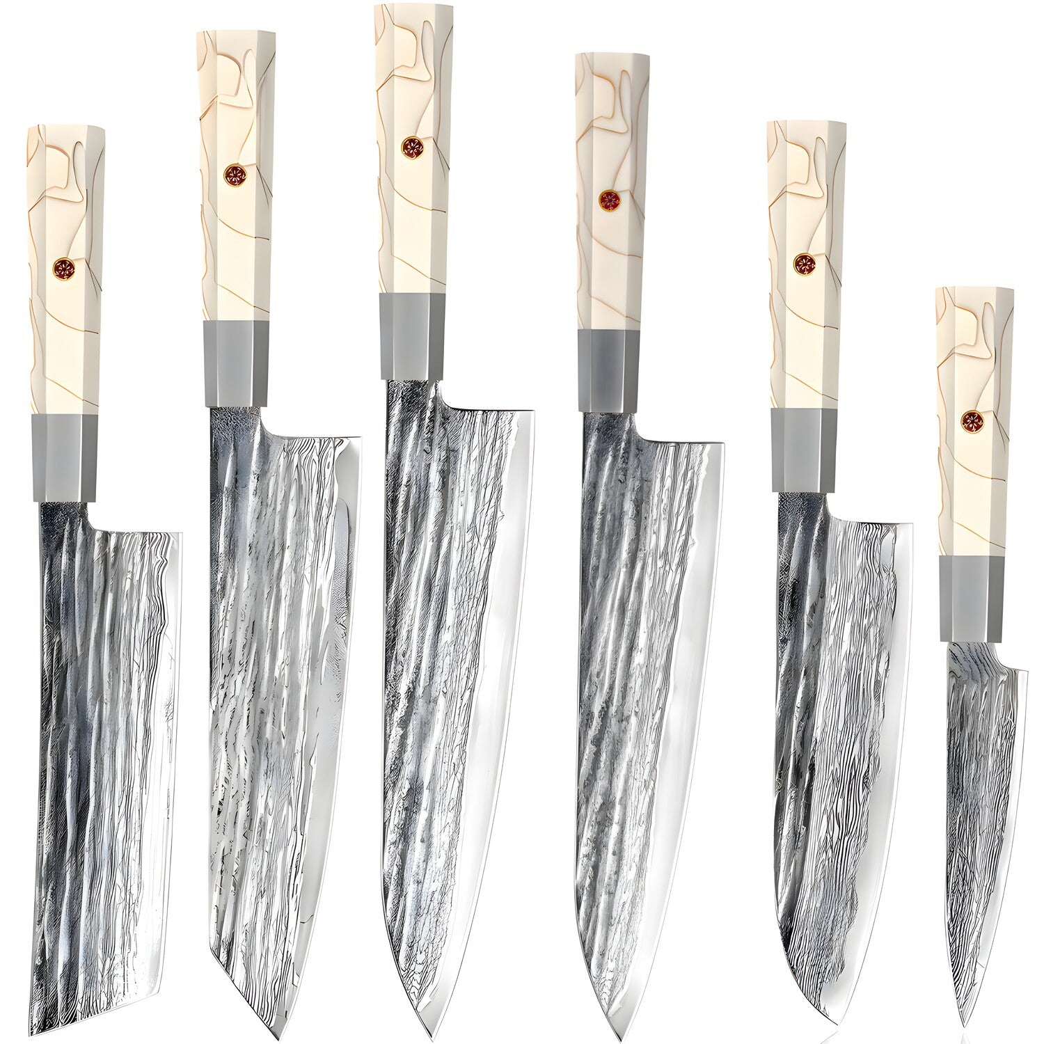 Set damašćanskih kuhinjskih noževa MA-39192 - 6 kom / Bijela KP39192