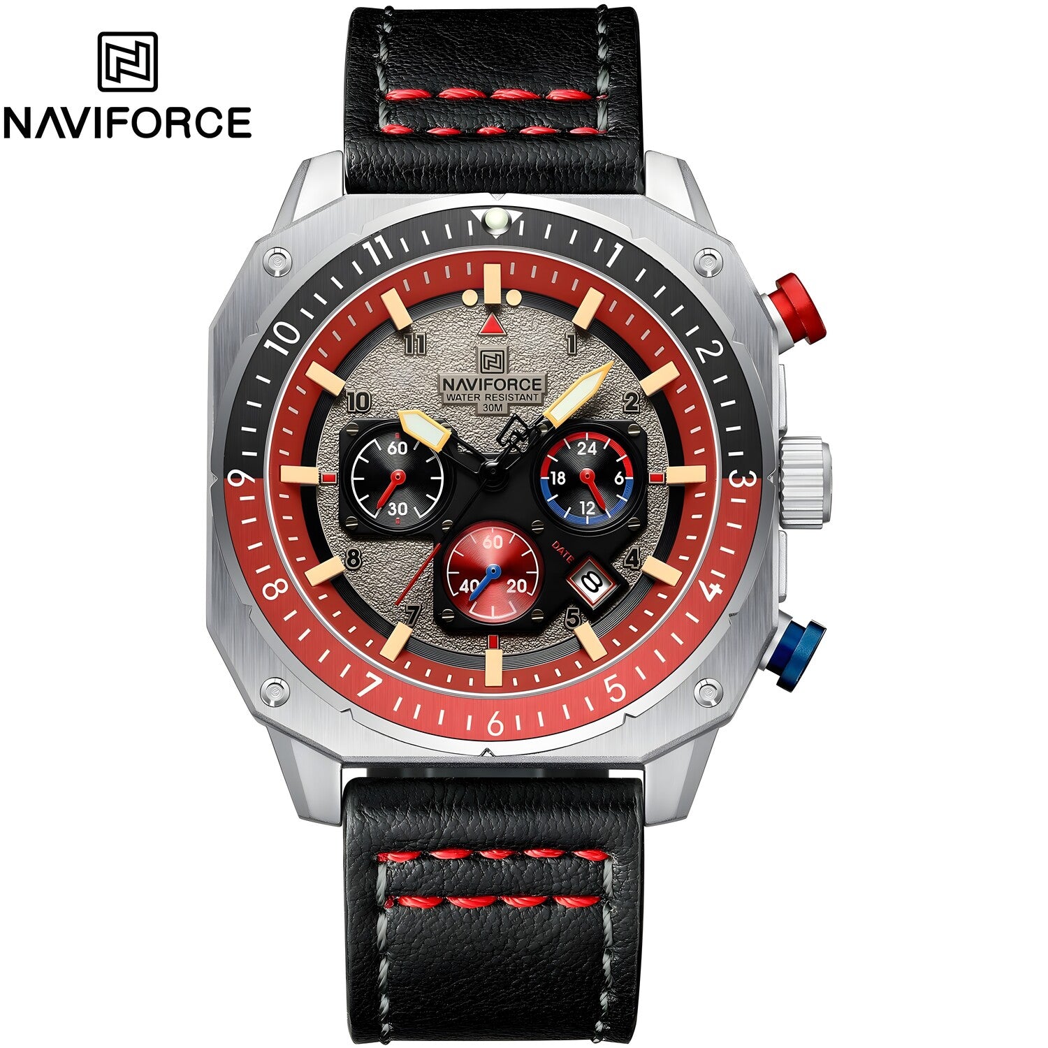 Sat NAVIFORCE SQ-38602 - Srebrna / Crna / Crvena KP38602