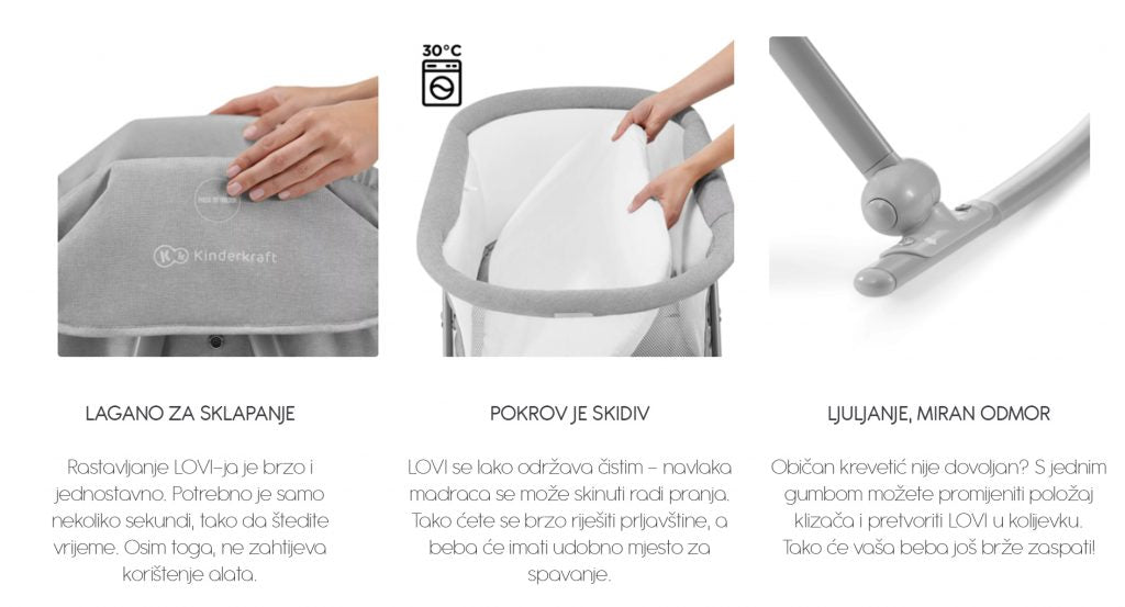 Kinderkraft Krevetić LOVI 3u1, grey