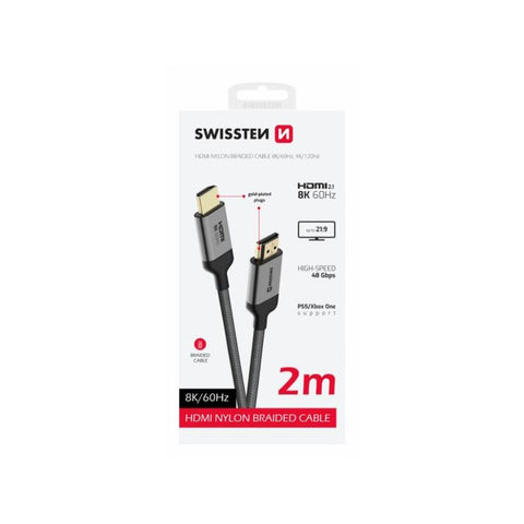 SWISSTEN kabel HDMI 2.1, 120Hz, 48GB/s, 8K, 2m, pozlaćeni konekori, crni