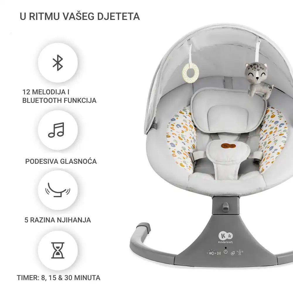 Kinderkraft Električna njihaljka LUMI 2, Light Grey