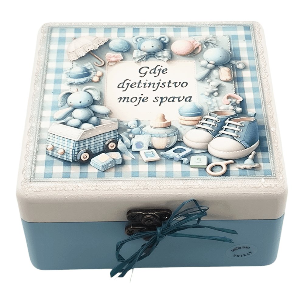 Kutija uspomena, poklon za krštenje, rođendan -  “Gdje djetinjstvo moje spava” - 16x16x10cm - 165200
