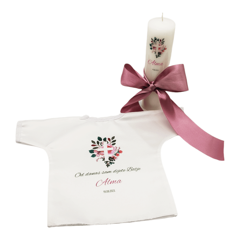 Personalizirana krsna svijeća - roza  Š189