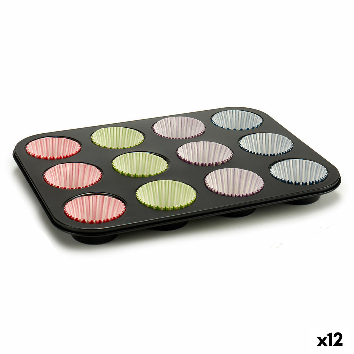 Kalupi za Muffine Kinvara Plava Crna Crvena Zelena Vijoličasta Pisana 7 x 7 x 3 cm 35 x 3 x 26,5 cm Ploča za Pećnice (12 kom.)
