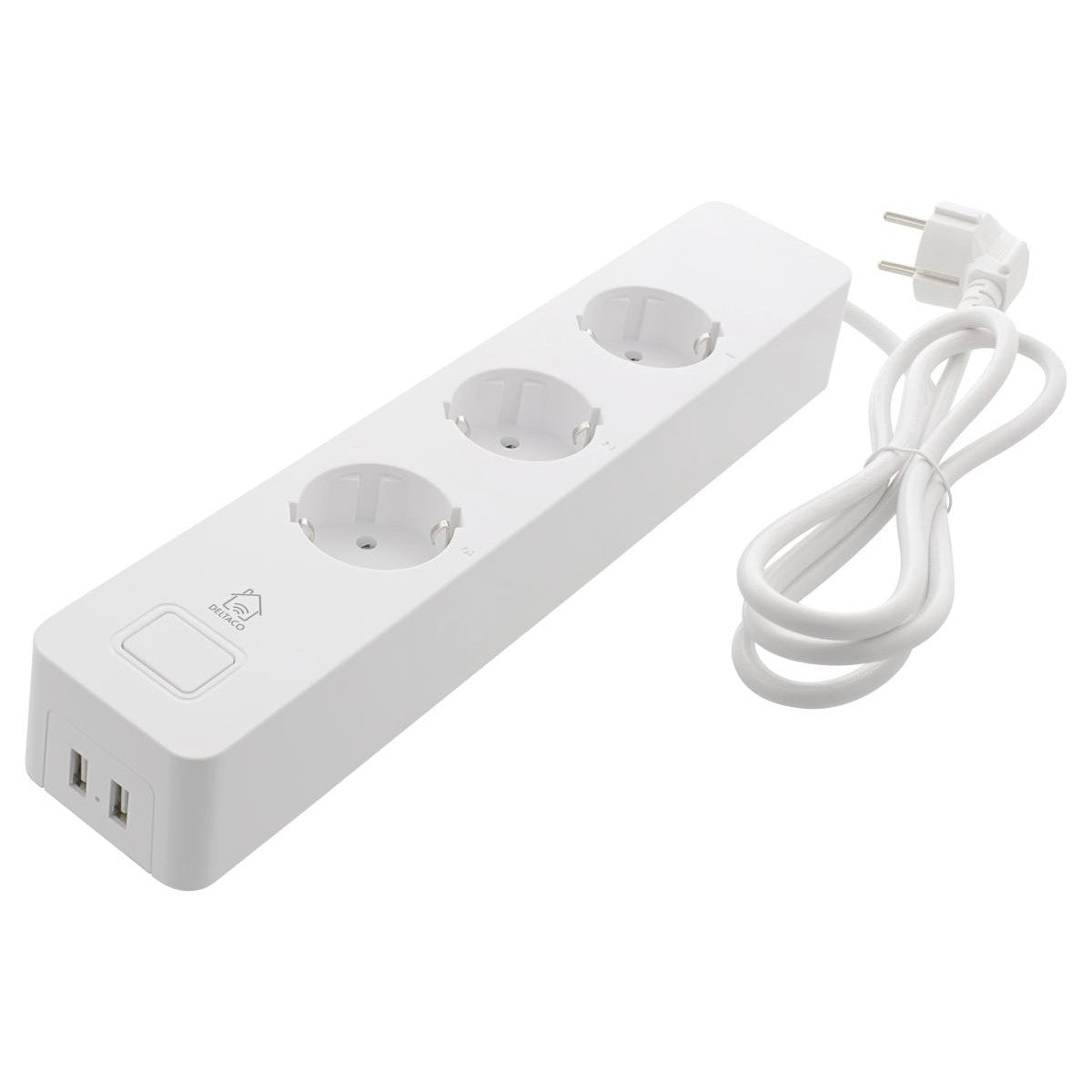 DELTACO SMART HOME Produžni kabel, WiFi 2.4GHz, 3xCEE 7/3, 2xUSB-A, 13A, 220-240V, 1.5m, BIJEL