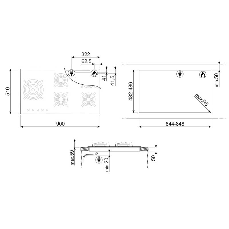 Smeg PV695LCNR Plinska ugradbena ploča