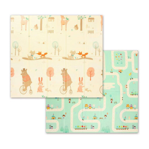 BabyOno Dvostrana podloga za igru Animals&amp;amp;Road 180x200 cm