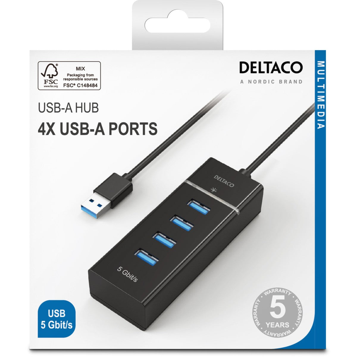 DELTACO HUB 3.0 4xUSB-A aluminijski, crni