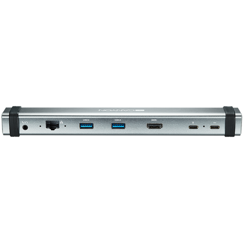 CANYON DS-6 Multiport Docking Station with 7 ports: 2*Type C+1*HDMI+2*USB3.0+1*RJ45+1*audio 3.5mm, Input 100-240V, Output USB-C PD 5-20V/3A&amp;USB-A 5V/1A, with type c to type c cabel 0.3m, Space gray, 226*33.7*24mm, 0.174kg