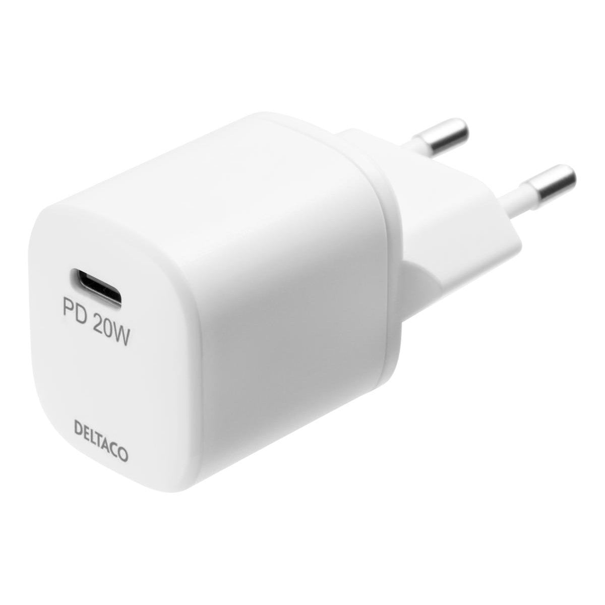 DELTACO Kućni Punjač 1x USB-C, PD 20 W + kabel USB-C - Lightning 1m BIJELI