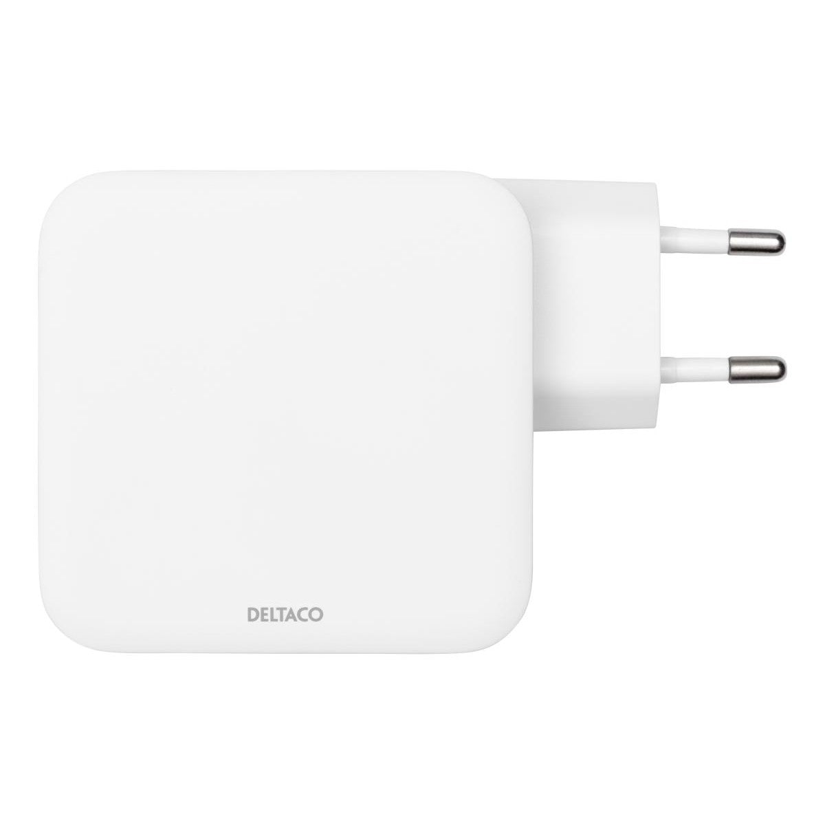DELTACO USB-C wall charger, GaN technology, 2x USB-C PD, total 100 W
