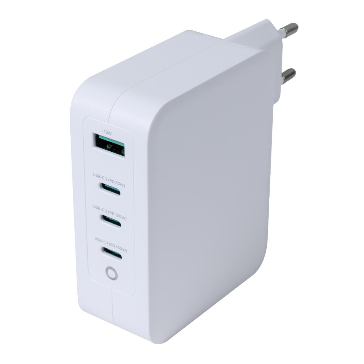 DELTACO USB-C kućni punjač, 1x USB-A, 3x USB-C, total 130 W, BIJELI