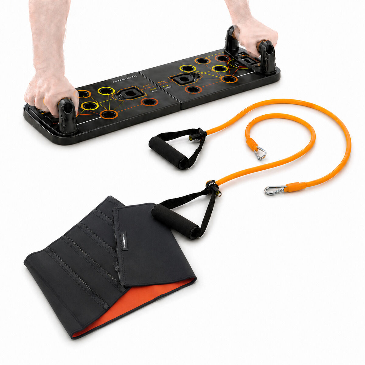 Paket sklopiva ploča za sklekove s trakama otpora, sportski sauna pojas i vodič InnovaGoods
