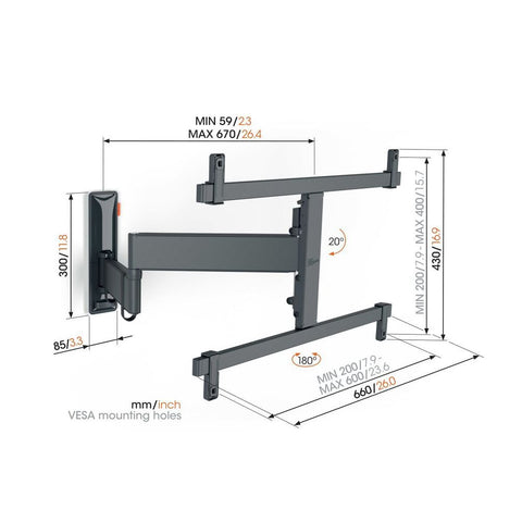 Vogels TVM3663, zidni nosač za ekrane od 40&quot;-77&quot;, nagib do 20° pomak 180°, 35kg