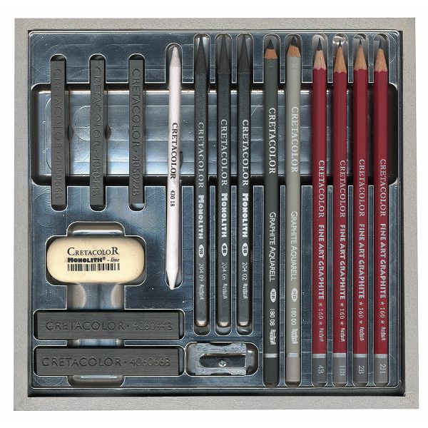 Umjetnički set Cretacolor SILVER  BOX u drvenoj kutiji 17-dij.