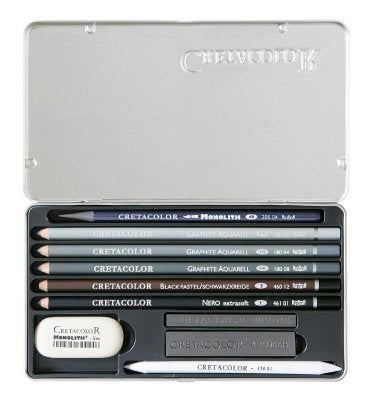 Umjetnički kpl Cretacolor artino graphite 10/1 (monolitni grafit, crni pastel, olovke, gumica…)