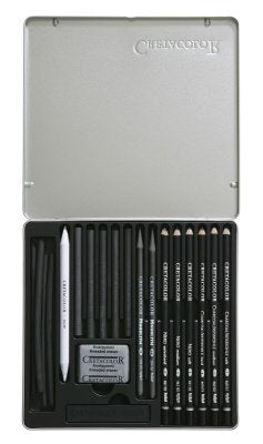 Umjetnički kpl Cretacolor black paket 20/1 (ugljen, nero olovke, monolitski grafit, štapić za blendanje boja, gumica…)