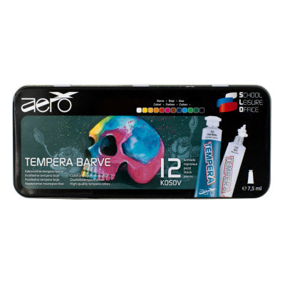 Boja tempera Aero 7,5ml tubice 12 kom u limenoj kutiji, design mrtvačka glava