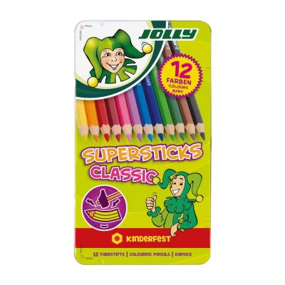 Leseni barvni svinčniki Jolly kinderfest classic 12 kosov v 3D kovinski škatli