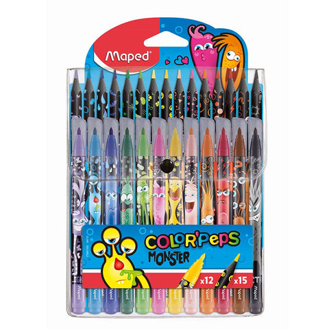 MAPED Set Monster, flomasteri 12 kom + bezdrvne bojice 15 kom; etui