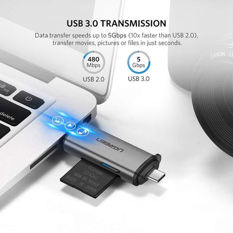 Ugreen 2u1 čitač kartica USB 3.0 / USB-C