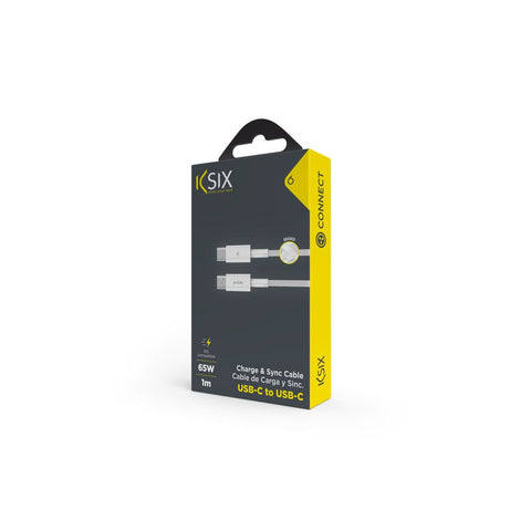 KSIX, kabel za prijenos podataka, USB-C na USB-C, 65W PD, pleteni, 1.0m, bijeli