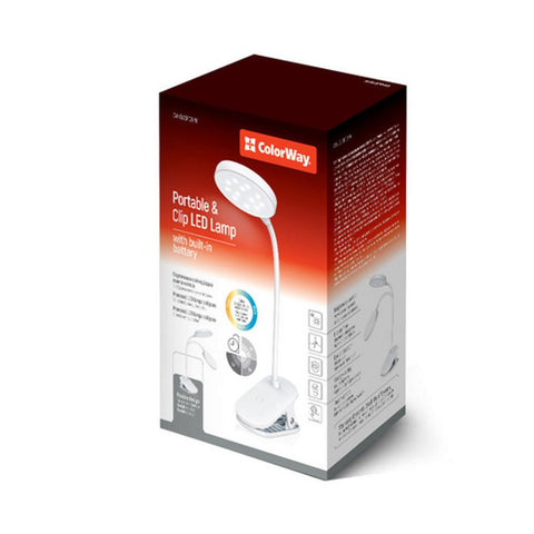 LED Stolna Lampa ColorWay Fleksibilna i S Kopčom 2 s Ugrađenom Baterijom Bijela