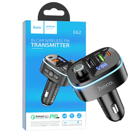 Hoco FM modulator, E62,Bluetooth, 12/24 V,2xUSB, 1xUSB-C,PD20W - E62 Fast