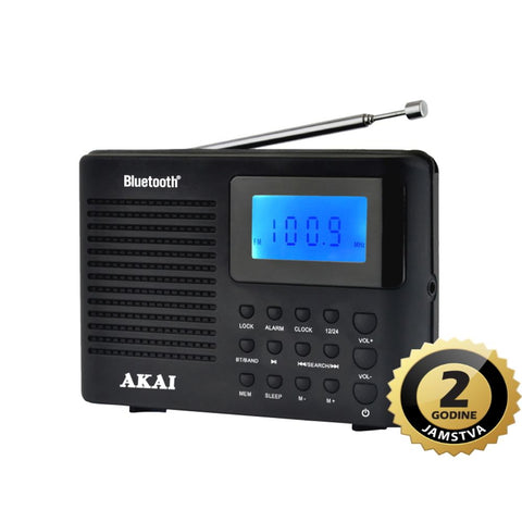 AKAI radio prijenosni FM, AM, BT, sat, alarm, LCD, AC, 3xAAA bat, crni APR-400