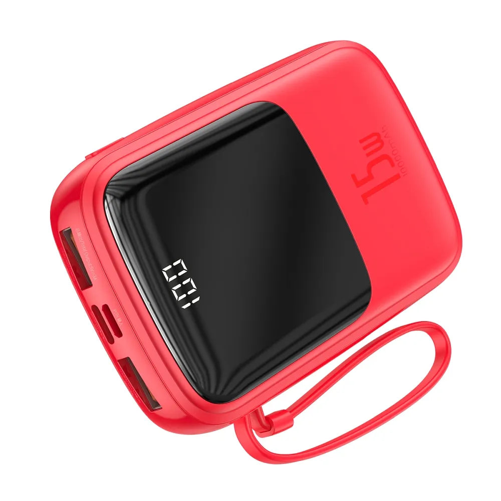 Power Bank BASEUS QPow - 10,000mAh LCD Quick Charge PD 15W s kabelom za Lightning 8-pin crveni PPQD-B09