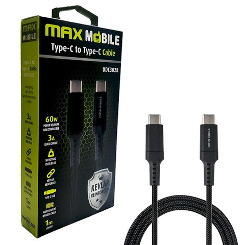 Maxmobile data kabel type c-type c udc3028 kevlar black qc 3a 1m