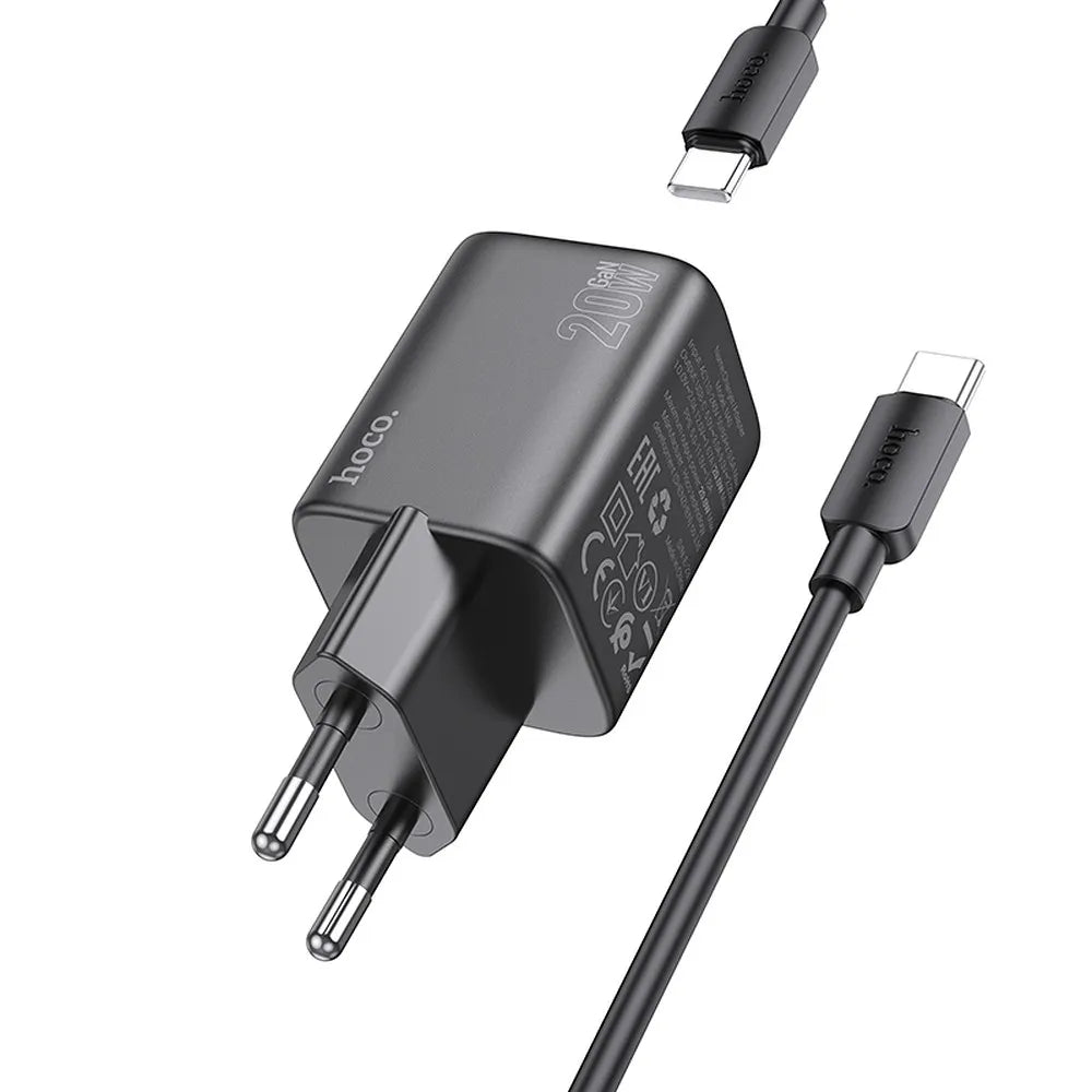 HOCO zidni punjač Type C + kabel Type C na Type C QC PD 20W N40 crni