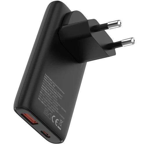 Allity zidni punjač GaN PD QC ATC-02-65WAC 1x USB-C + 1x USB-A 65W crni