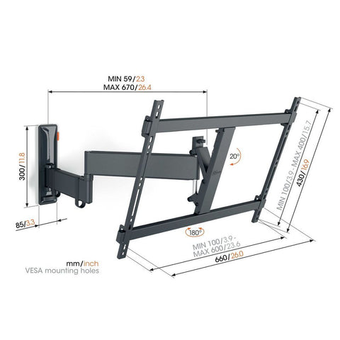 Vogels TVM3643, zidni nosač za ekrane od 40&quot;-77&quot;, nagib do 20° pomak 180°, 35kg