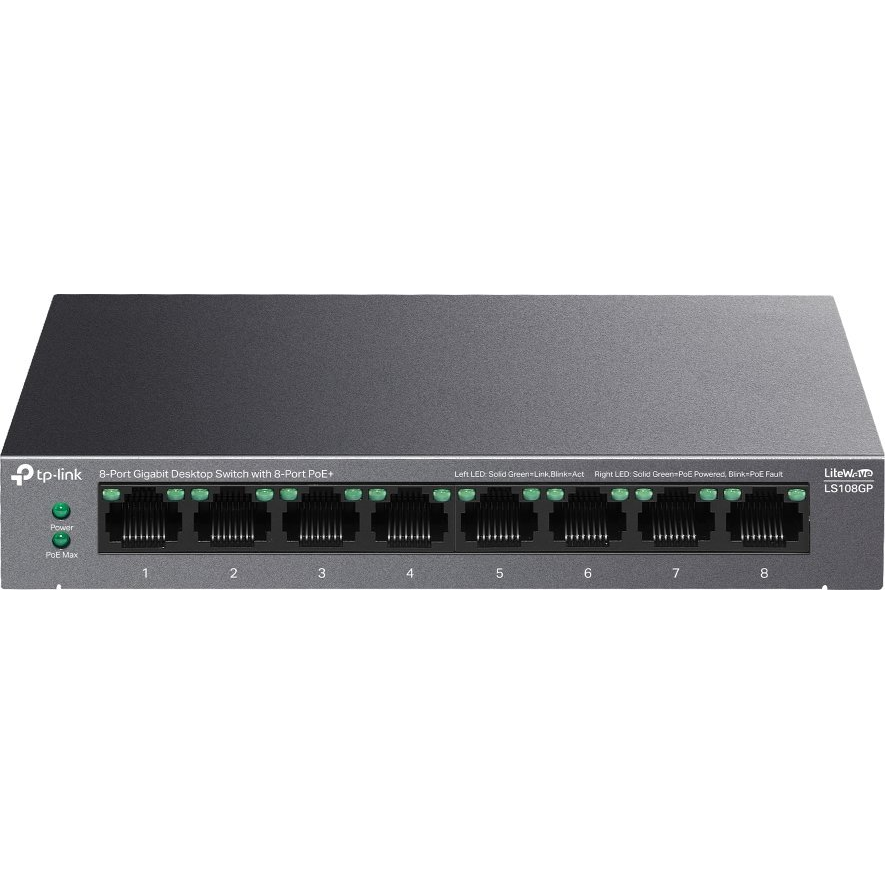 TP-Link LiteWave LS108GP mrežni prekidač Neupravljano Gigabit Ethernet (10/100/1000) Podrška za napajanje putem Etherneta (PoE) Crno