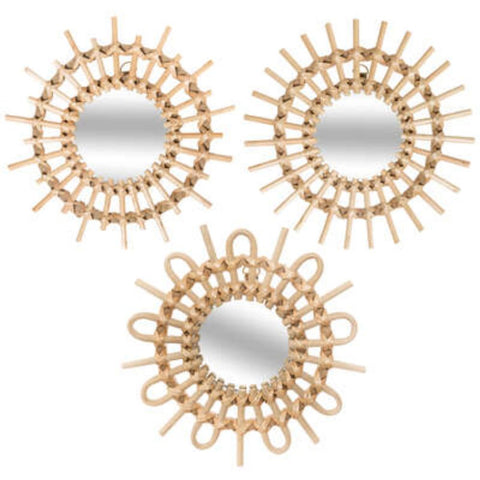 ATMOSPHERA OGLEDALO SUN 27X3CM STAKLO/RATAN/MDF BEŽ SET 3/1
