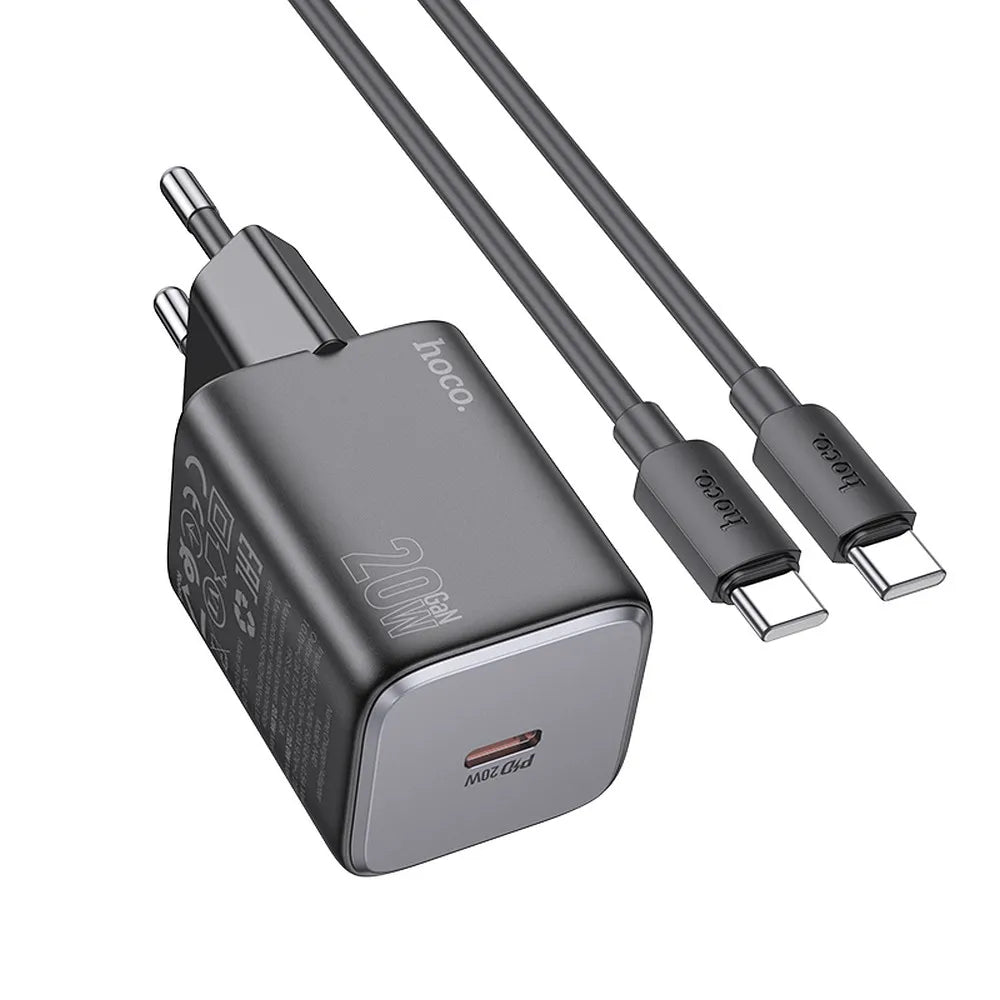 HOCO zidni punjač Type C + kabel Type C na Type C QC PD 20W N40 crni