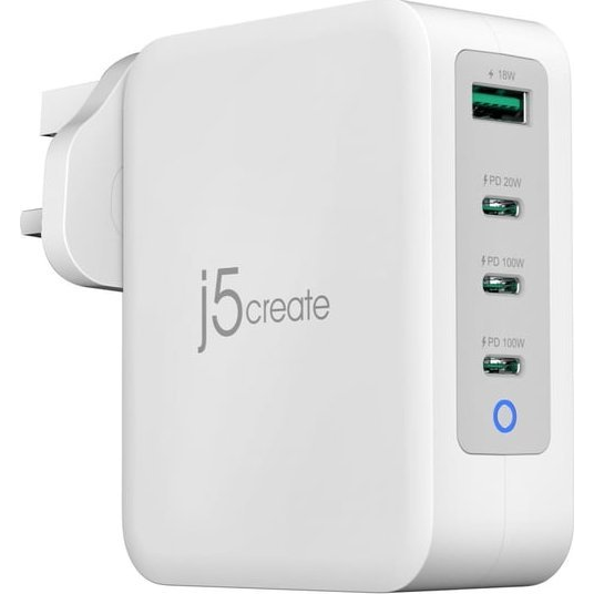 j5create JUP43130F-FN punjač za mobitel Mobilno računalo, Mobilni telefon, Prijenosna igraća konzola, Pametni sat, Tablet Sivo, Bijelo USB Brzo punjenje U zatvorenom