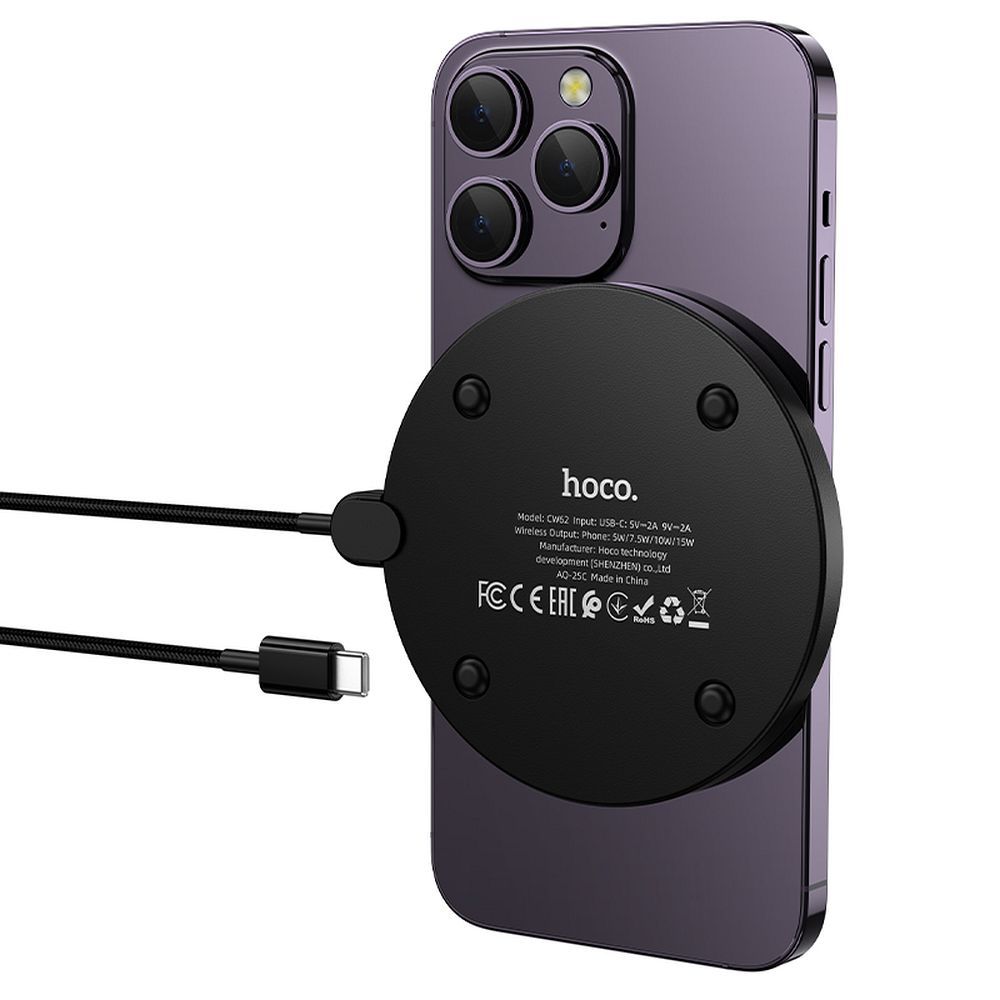 Hoco 15W induktivni punjač s USB-C kabelom i zaslonom CW62 crne boje