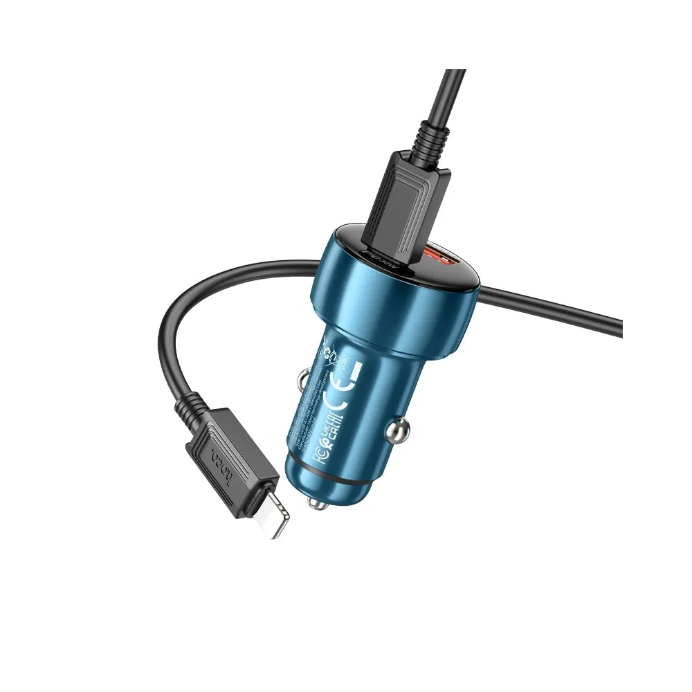 HOCO auto punjač USB QC 3.0 + Type C + kabel Type C na Type C PD 48W Leader Z50 metalno sivi