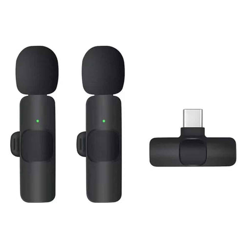 Techsuit - (2 kom) Lavalier Wireless (LW2) s prijemnikom Type-C konektorom za telefone Plug &amp; Play kopčom za ovratnik - crna