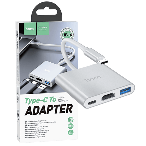 hoco. konverter USB type C to USB3.0/HDMI/PD, HB14 Easy use