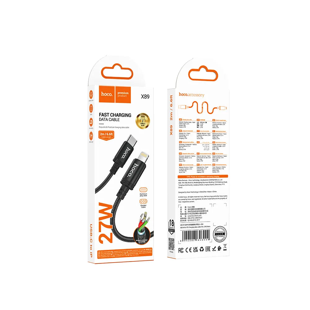 USB C na Lightning kabel Hoco PD 27W 2m X89 crni